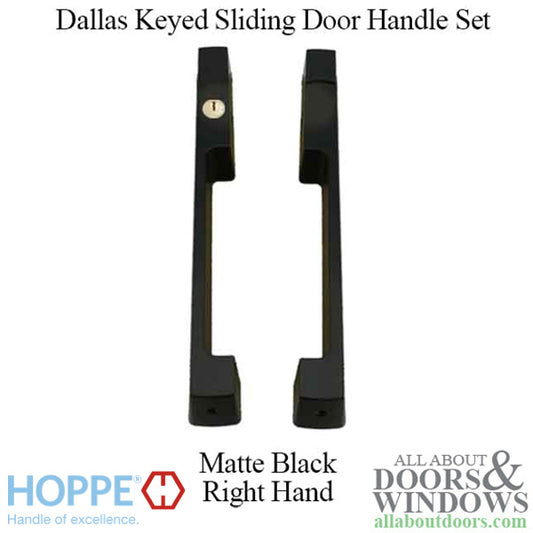 Dallas Keyed Sliding Door handle set, HLS9000 gears RH 1-3/4" Panel - Matte Black