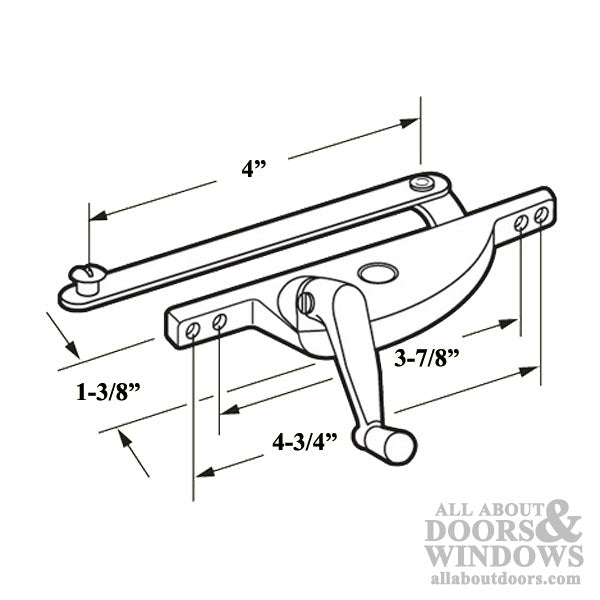 Left Hand Window Operator with 4 Inch Link for Jalousie / Louver Windows - Aluminum - Left Hand Window Operator with 4 Inch Link for Jalousie / Louver Windows - Aluminum