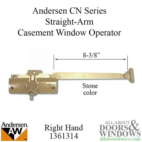 Andersen Window Straight Arm Operator Right Hand with 8-3/8 Inch Arm Length in Stone Color For Windows From 1974-1995 - Andersen Window Straight Arm Operator Right Hand with 8-3/8 Inch Arm Length in Stone Color For Windows From 1974-1995