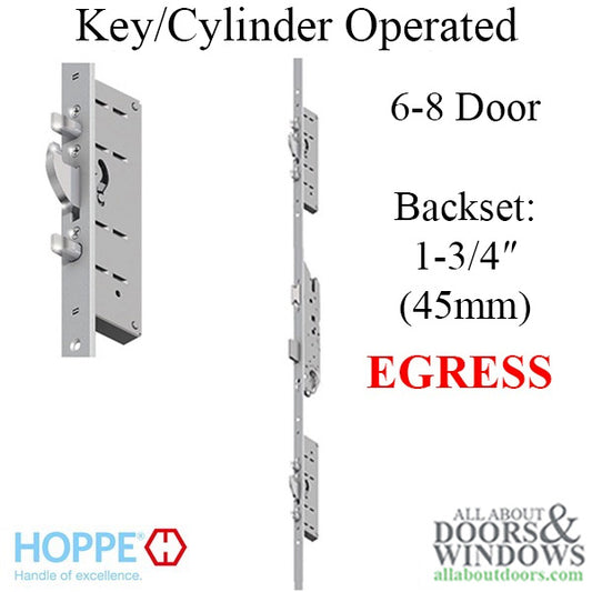 Hoppe Key Operated Multipoint Lock 1-3/4" Backset, Doors 73.62-85.43" - Egress, Panic Function