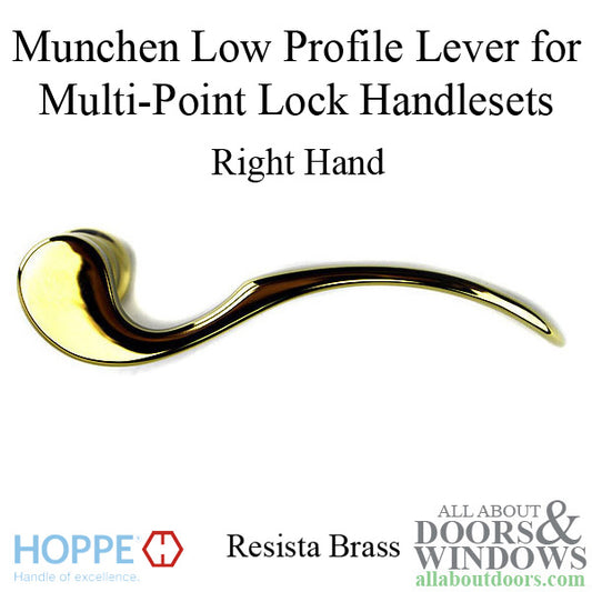 Munchen Low-Profile Lever Handle for Right Handed Multipoint Lock Handlesets - Resista Brass