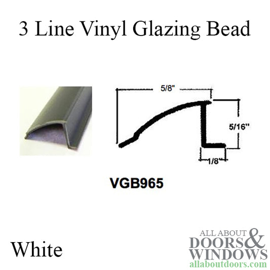 Vinyl Glazing Bead, 3-Line Shape, 6' - White