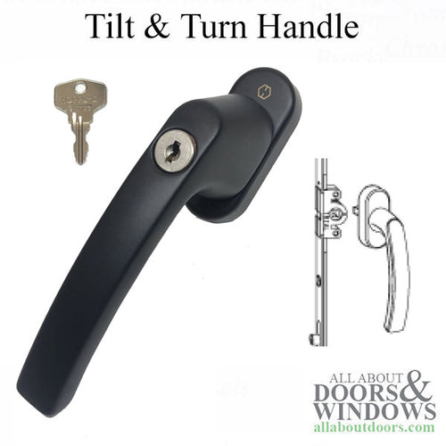HOPPE Luxembourg Lockable Keyed Handle for Tilt and Turn Windows Matte Black - HOPPE Luxembourg Lockable Keyed Handle for Tilt and Turn Windows Matte Black