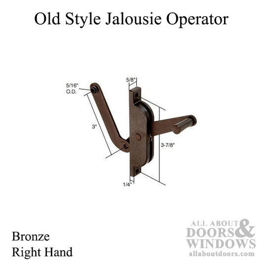 Old Style Jalousie/Louver Window Operator, Lever, Right Hand - Bronze