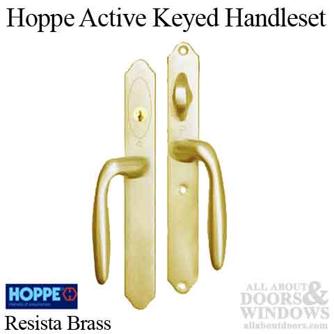 Hoppe HLS 9000 Sliding Door Handle Set with Verona Lever Active Keyed Resista Brass