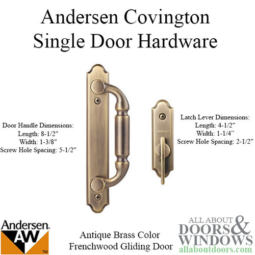 Andersen Frenchwood Gliding Door Trim Hardware, Covington, 2 Panel Interior and Exterior  - Antique Brass - Andersen Frenchwood Gliding Door Trim Hardware, Covington, 2 Panel Interior and Exterior  - Antique Brass