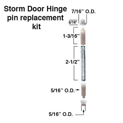 Steel and Nylon Storm Door Hinge Pin Kit 2-9/16 Inch Springs 5/16 Inch Diameter Pins and Bushings White 3 Sets - Steel and Nylon Storm Door Hinge Pin Kit 2-9/16 Inch Springs 5/16 Inch Diameter Pins and Bushings White 3 Sets