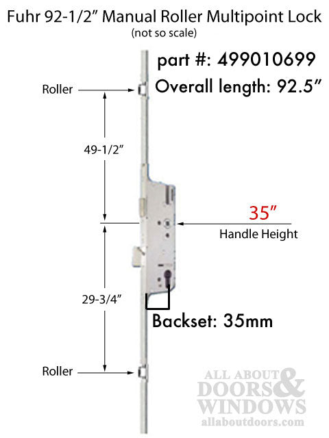 92-1/2 inch Roller Multipoint Lock, 35mm backset, 35 inch Handle Height Discontinued See Replacement Options