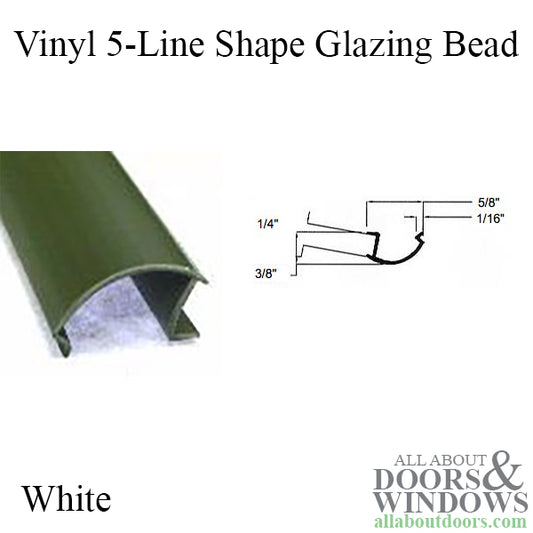 Vinyl Glazing Bead, 5 line Shape, 6' - White