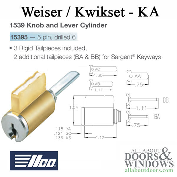 Keyed Knob or Lever Lockset Cylinder, Composite Weiser / Kwikset - Keyed Knob or Lever Lockset Cylinder, Composite Weiser / Kwikset