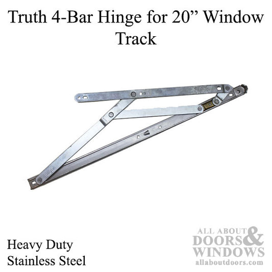 4 Bar Commercial Window Hinge, 7/8 x 20 inch Heavy Duty Window Track, 5/8 Stack, Truth - Stainless Steel