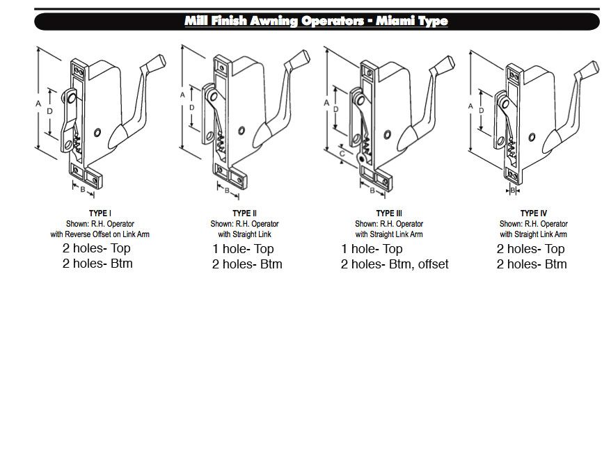 Operator, Type 1 Awning Window,  Metal - Alum. - Operator, Type 1 Awning Window,  Metal - Alum.