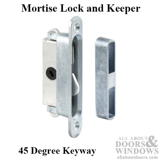 Mortise Lock and Keeper - Sliding Patio Door, 45 Degree Keyway Aluminum/Steel