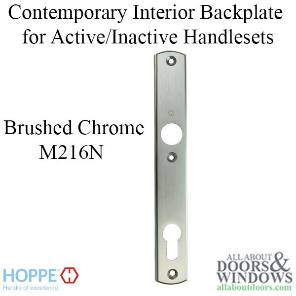 HOPPE Contemporary Interior Backplate M216N for Active/Inactive Handlesets - Brushed Chrome - HOPPE Contemporary Interior Backplate M216N for Active/Inactive Handlesets - Brushed Chrome