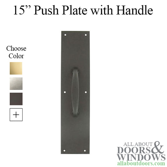 3-1/2 x 15" Push Plate with Handle, Solid Brass - Choose Finish