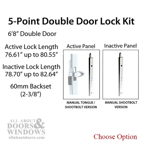 HLS-ONE 5-point Lock KIT, Double Door System w/60MM backset, choose door thickness - HLS-ONE 5-point Lock KIT, Double Door System w/60MM backset, choose door thickness