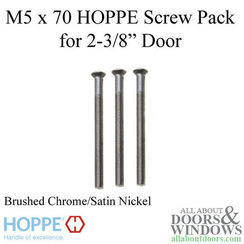 M5 x 70mm Hoppe Screw Pack – 2-3/8 Inch Door – Brushed Chrome / Satin Nickel - M5 x 70mm Hoppe Screw Pack – 2-3/8 Inch Door – Brushed Chrome / Satin Nickel
