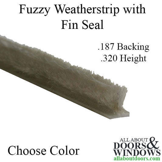 Weatherstrip - .187 T-Backing x .320 Fuzzy Pile, with Fin Seal - Choose Color