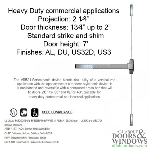 Surface Mount Vertical Rod Exit Device, 36