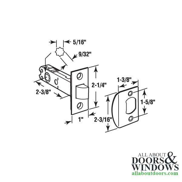 Passage Door Latch, Chrome, 2-3/8-inch Backset - Passage Door Latch, Chrome, 2-3/8-inch Backset