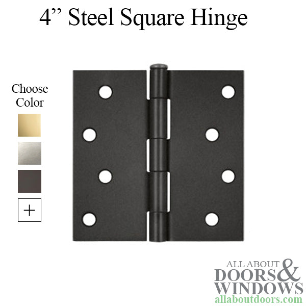 4 x 4 Steel Square Corner Residential Hinge, Pair, With Screws - 4 x 4 Steel Square Corner Residential Hinge, Pair, With Screws