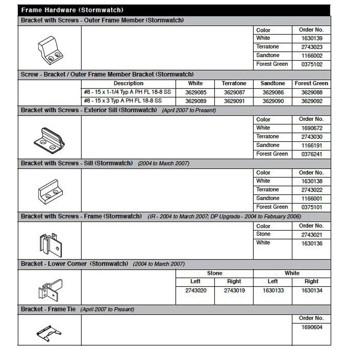 Andersen Tilt-Wash/Stormwatch Right Lower Corner Bracket - White - Andersen Tilt-Wash/Stormwatch Right Lower Corner Bracket - White