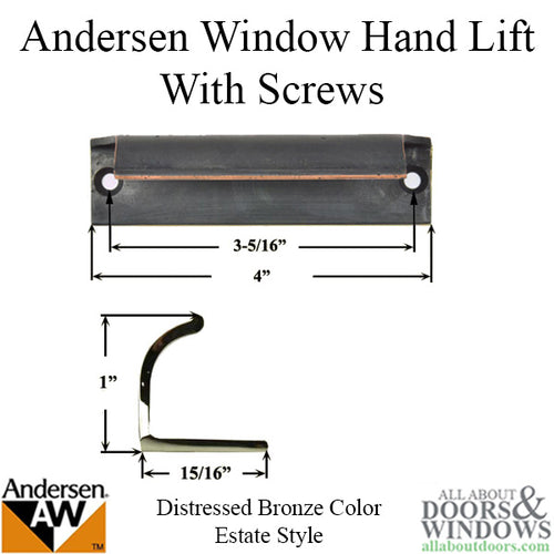 Andersen Tilt-Wash (DC) and (TW) Windows - Estate Hand Lifts w/Screws - Distressed Bronze - Andersen Tilt-Wash (DC) and (TW) Windows - Estate Hand Lifts w/Screws - Distressed Bronze