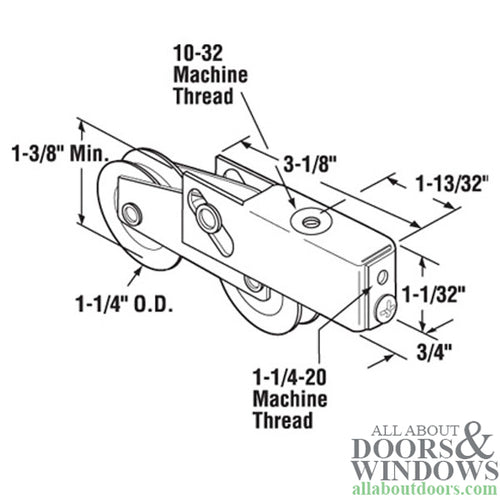 Tandem Roller Assembly - 1-1/4 Wheel, 11/16 housing Sliding Patio Doors - Tandem Roller Assembly - 1-1/4 Wheel, 11/16 housing Sliding Patio Doors