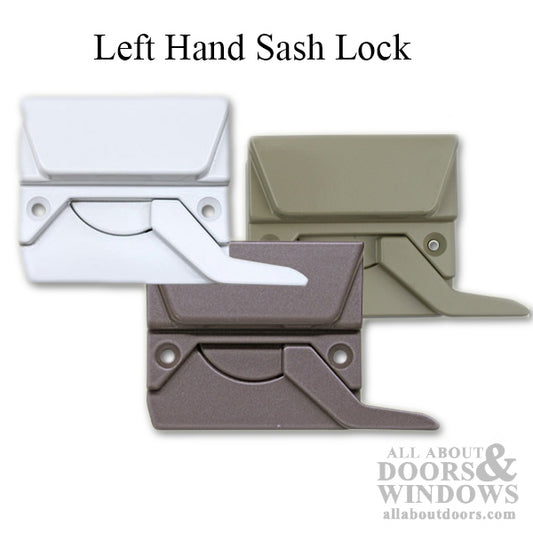 Left Hand Sash Lock with 2-3/8 Inch Screw Holes - Choose Color