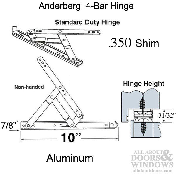 Anderberg 4-Bar Hinge 7/8 x 10 inch Track, with  Shim  - Aluminum - Anderberg 4-Bar Hinge 7/8 x 10 inch Track, with  Shim  - Aluminum