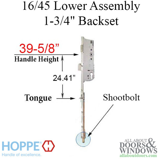 16mm Manual Tongue-Shootbolt 45/92 Gear, Tongue @ 24.40", 39.62" Handle Height