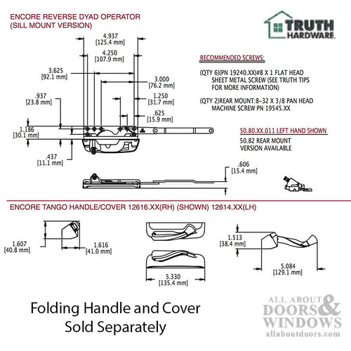 Amesbury Truth Casement Operator Sill Mounted Reverse Dyad Left Handed Operator - Amesbury Truth Casement Operator Sill Mounted Reverse Dyad Left Handed Operator