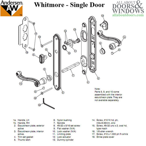 Hardware Kit, Single Door, Whitmore, Active Door - Antique Brass - Hardware Kit, Single Door, Whitmore, Active Door - Antique Brass