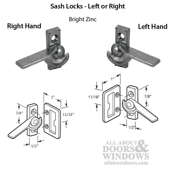 Window Latch,  Aluminum Sash Hardware, Diecast (Left Hand) - Bright Zinc - Window Latch,  Aluminum Sash Hardware, Diecast (Left Hand) - Bright Zinc