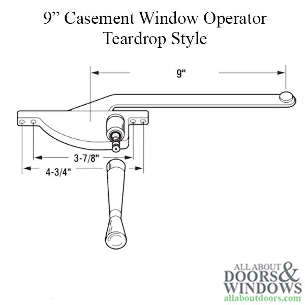 9 Inch Arm Steel Casement Window Operator, teardrop style, Left hand - Bronze - BLEMISHED - 9 Inch Arm Steel Casement Window Operator, teardrop style, Left hand - Bronze - BLEMISHED