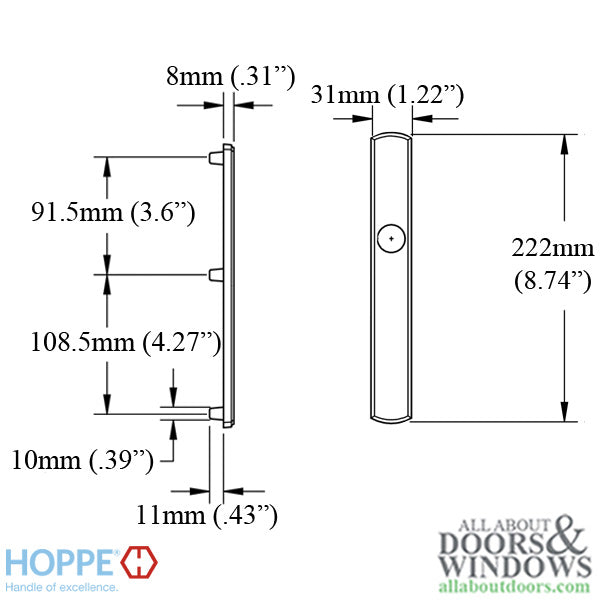 HOPPE Contemporary Exterior Backplate M216N for Inactive Handlesets - Dark Bronze Metallic - HOPPE Contemporary Exterior Backplate M216N for Inactive Handlesets - Dark Bronze Metallic