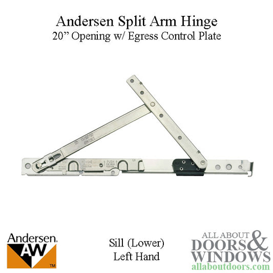 Andersen Sill Hinge Left-Hand Egress Split-Arm Sill Hinge 20 Inch Stainless Steel For Windows From 1966 To Present