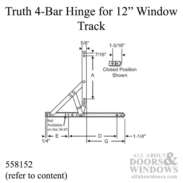 4 bar Hinge, 12 inch window Track, Truth 34.55 - Stainless Steel - 4 bar Hinge, 12 inch window Track, Truth 34.55 - Stainless Steel