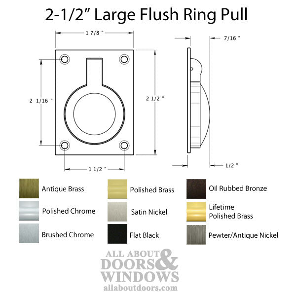 2-1/2'' Large Flush Ring Pull - Choose Finish - 2-1/2'' Large Flush Ring Pull - Choose Finish