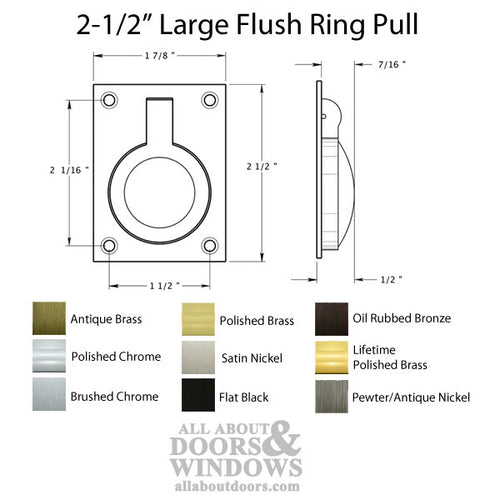 2-1/2'' Large Flush Ring Pull - Choose Finish - 2-1/2'' Large Flush Ring Pull - Choose Finish