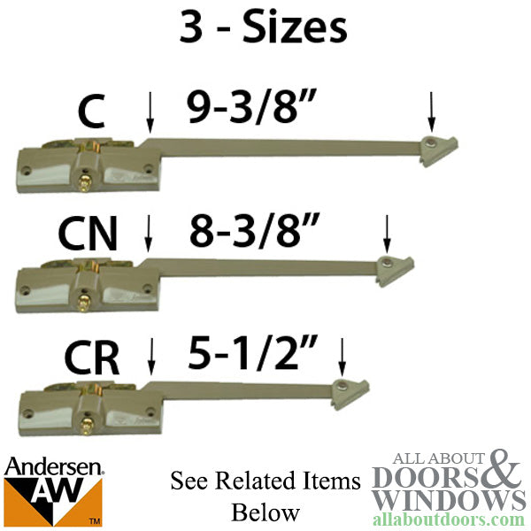 Andersen Window Straight Arm Operator Left Hand 9-3/8 Inch Stone - Andersen Window Straight Arm Operator Left Hand 9-3/8 Inch Stone