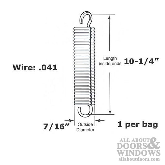 Extension Spring - 7/16 Inch Diameter x 10-1/4 Inches Long - .041 Wire