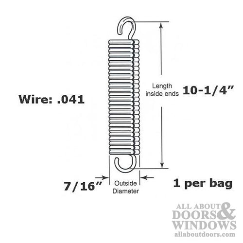 Extension Spring - 7/16 Inch Diameter x 10-1/4 Inches Long - .041 Wire - Extension Spring - 7/16 Inch Diameter x 10-1/4 Inches Long - .041 Wire