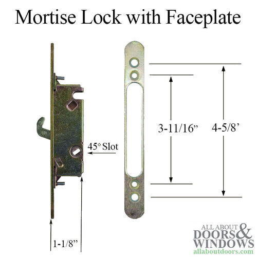 Mortise Lock with Face Plate, 45 Slot Wood / Vinyl Door - Mortise Lock with Face Plate, 45 Slot Wood / Vinyl Door