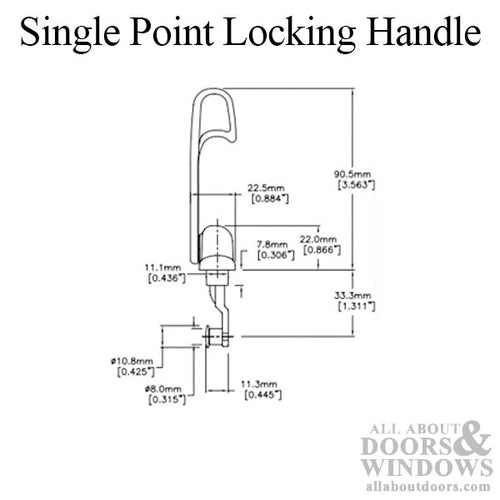 Single Point Locking Handle, Bend Straight Pin, 33mm, Non-Handed - G2 White - Single Point Locking Handle, Bend Straight Pin, 33mm, Non-Handed - G2 White