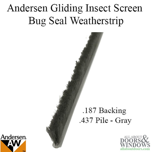 Andersen Window Weatherstrip Frenchwood Sliding Doors Insect Screen Bug Seal .187 Inch back .437 Inch tall Gray