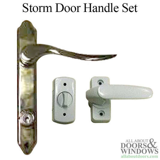 4 Post Storm Door Hardware with Curved Lever 1.75 Inch Hole Spacing