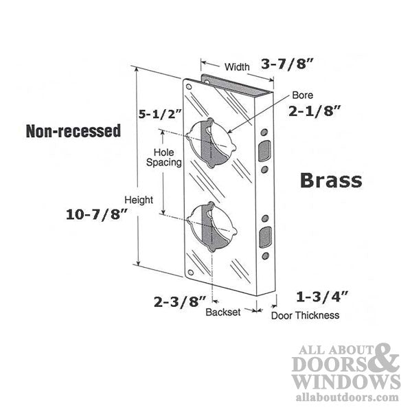 1-3/4 Inch Door Reinforcer, 2-3/8 Inch Backset - Polished Brass - 1-3/4 Inch Door Reinforcer, 2-3/8 Inch Backset - Polished Brass