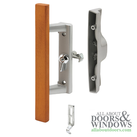 Sliding Patio Door Handle With Wood Handle 3 15/16 Inch Hole Center Aluminum Handleset