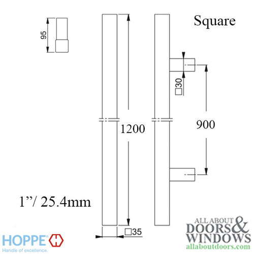 Hoppe Bar-Shaped Square Pull Handle, 47-1/4